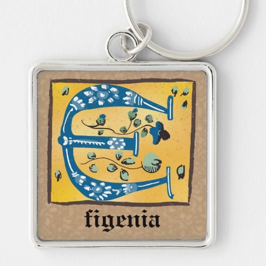 Square medieval Floral Illuminated E Monogram Sleutelhanger (Voorkant)