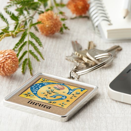 Square medieval Floral Illuminated G Monogram Sleutelhanger (Zijkant)