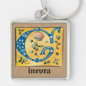 Square medieval Floral Illuminated G Monogram Sleutelhanger (Voorkant)