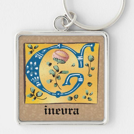 Square medieval Floral Illuminated G Monogram Sleutelhanger (Voorkant)
