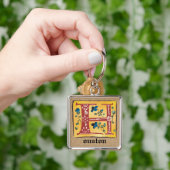 Square medieval Floral Illuminated H Monogram Sleutelhanger (Hand)