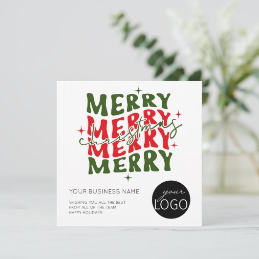 Square Merry kerstscript Business Logo Feestdagenkaart (Staand voorkant)
