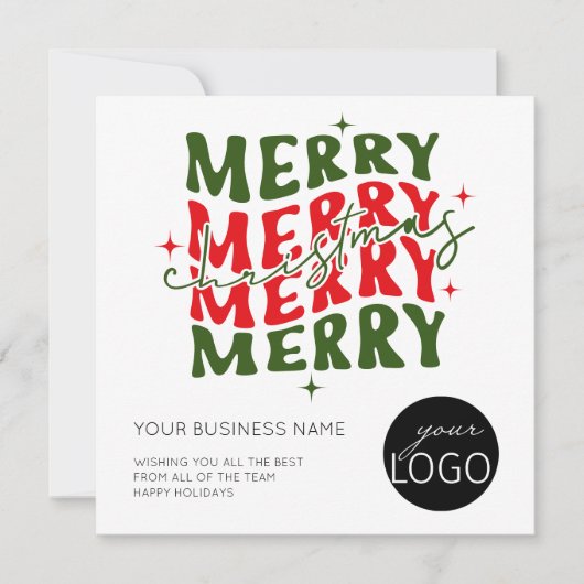 Square Merry kerstscript Business Logo Feestdagenkaart (Voorkant)