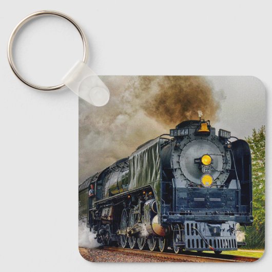 Square Metal Sleutelhanger - Stoommachine Trein (Voorkant)