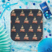 Square Midnight Blue Kerstboom Patroon Groot Papieren Bordje (Feest)