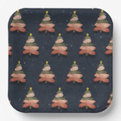 Square Midnight Blue Kerstboom Patroon Groot Papieren Bordje (Voorkant)
