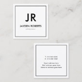 Square minimalist Black en White Monogram Square Vierkante Visitekaartje (Voorkant / Achterkant)