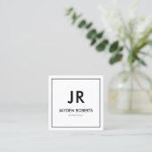 Square minimalist Black en White Monogram Square Vierkante Visitekaartje (Staand voorkant)