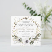 Square Modern Anemone Twig Fern Eucalyptus Wreath Kaart (Staand voorkant)