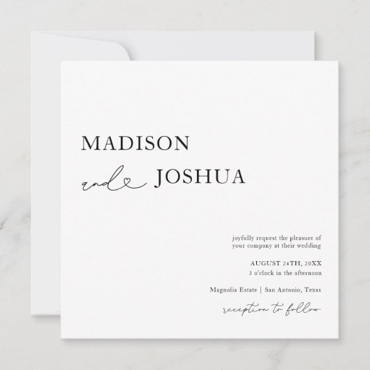 Square Modern Heart Calligraphy Wedding Kaart (Voorkant)