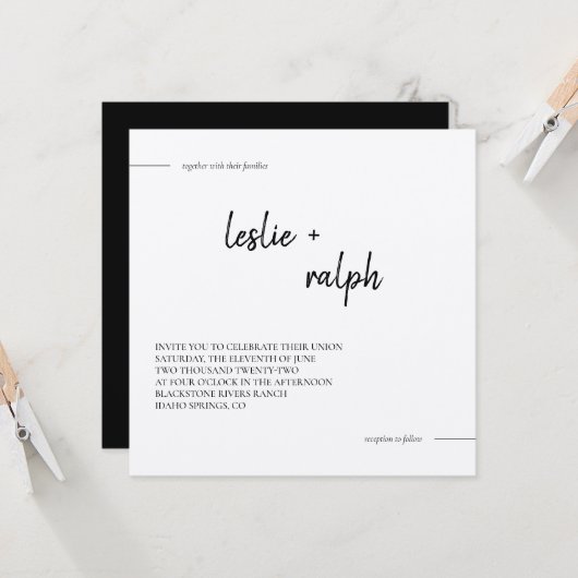 Square Modern Invitation Kaart (Voorkant / Achterkant in situ)