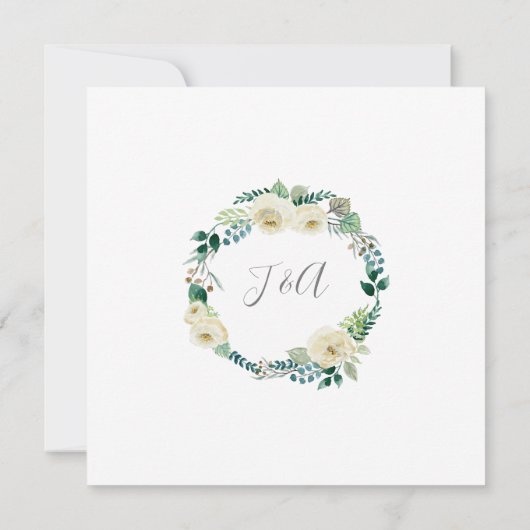 Square Modern Lavender White Rose Leaf Wreate Kaart (Achterkant)