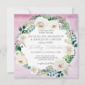 Square Modern Lavender White Rose Leaf Wreate Kaart (Voorkant)