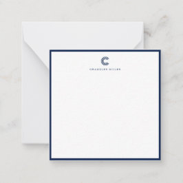Square Modern Navy Blue Border Custom Stationery Notitiekaartje