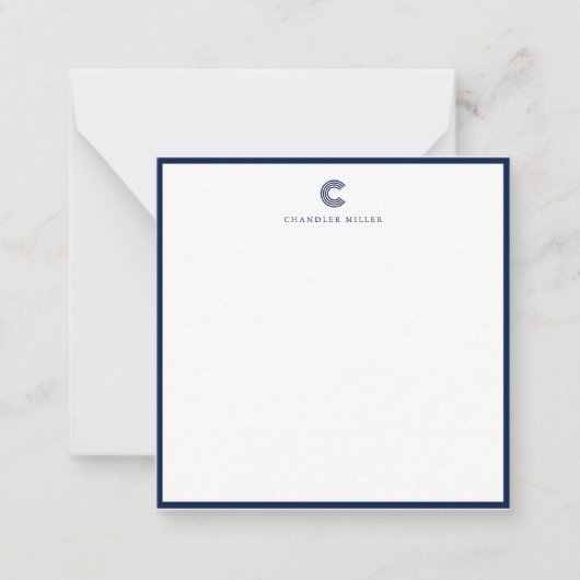 Square Modern Navy Blue Border Custom Stationery Notitiekaartje (Voorkant)