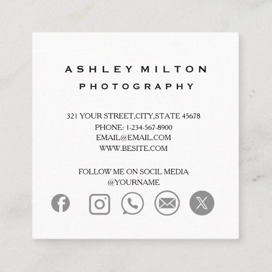 Square Modern Photography Visitekaartje met QR Co (Achterkant)