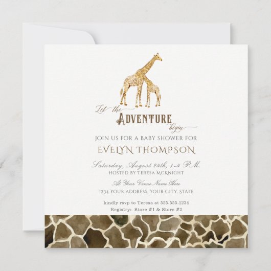 Square Modern Safari Adventure Baby shower Giraffe Kaart (Voorkant)