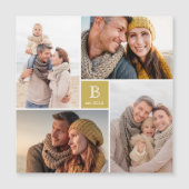 Square Monogram 4 Photo Collage Magnetic Card (Voorkant)