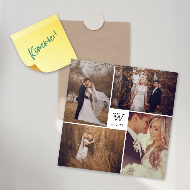Square Monogram 4 Photo Collage Magnetic Card (Middle Square Monogram 4 Photo Collage Magnetic Card @ fat_fa_tin)