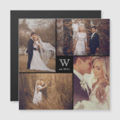 Square Monogram 4 Photo Collage Magnetic Card (Voorkant / Achterkant)