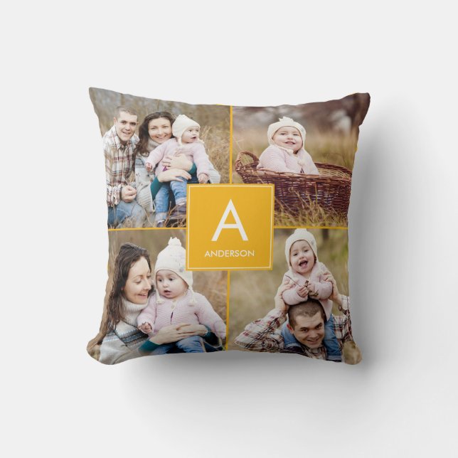Square Monogram Aangepast foto-Sierkussen Kussen (Voorkant)