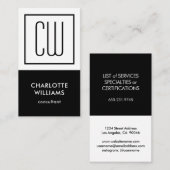 Square Monogram minimalistisch zwart-wit verticaal Visitekaartje (Voorkant / Achterkant)