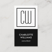 Square Monogram minimalistisch zwart-wit verticaal Visitekaartje (Voorkant)