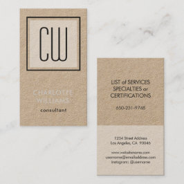 Square Monogram Modern minimalist Kraft & Black Visitekaartje