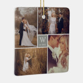 Square Monogram Simple Photo Collage Holiday Keramisch Ornament (Rechts)