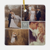 Square Monogram Simple Photo Collage Holiday Keramisch Ornament (Voorkant)