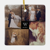 Square Monogram Simple Photo Collage Holiday Keramisch Ornament (Voorkant)