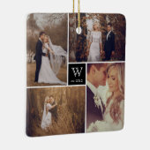 Square Monogram Simple Photo Collage Holiday Keramisch Ornament (Rechts)