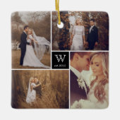Square Monogram Simple Photo Collage Holiday Keramisch Ornament (Voorkant)