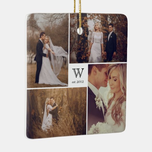 Square Monogram Simple Photo Collage Kerstmis Keramisch Ornament (Rechts)