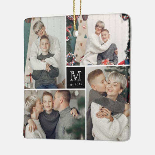 Square Monogram Simple Photo Collage Kerstmis Keramisch Ornament (Links)