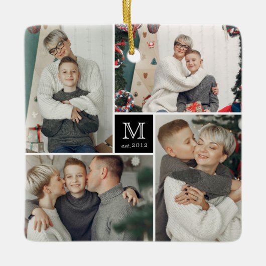 Square Monogram Simple Photo Collage Kerstmis Keramisch Ornament (Voorkant)