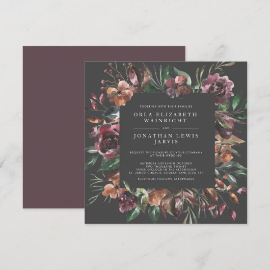 Square Moody Herfst Floral Burst Wedding Kaart (Voorkant / Achterkant)