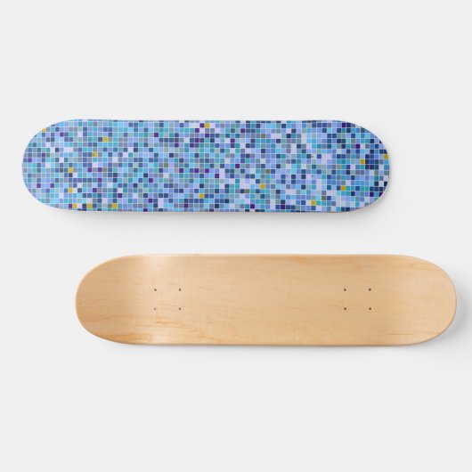 Square Mosaic Blue Tones Tile Pattern Skateboard (Horizontaal)