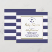 Square Nautical Anchor Navy Blue Boy Baby shower Kaart (Voorkant / Achterkant)