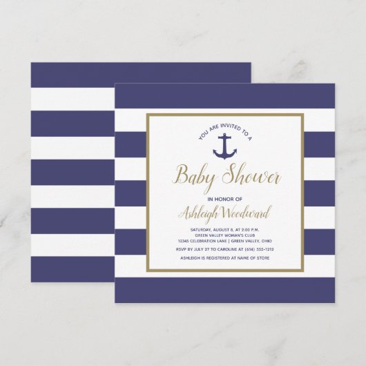 Square Nautical Anchor Navy Blue Boy Baby shower Kaart (Voorkant / Achterkant)