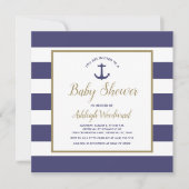 Square Nautical Anchor Navy Blue Boy Baby shower Kaart (Voorkant)
