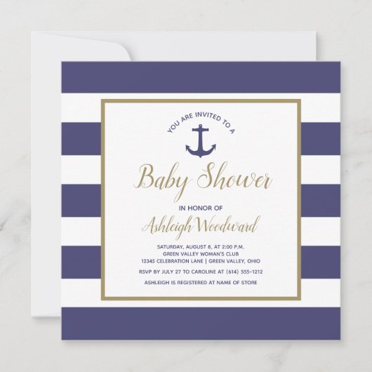 Square Nautical Anchor Navy Blue Boy Baby shower Kaart (Voorkant)