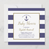 Square Nautical Navy Blue Anchor Boy Baby Shower Kaart (Voorkant)