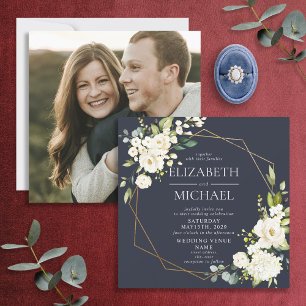 Square Navy Blue Gold Geometric White Floral Kaart