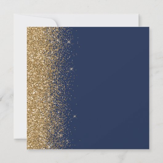 Square Navy Blue Gold Glitter Save the Date Aankondiging (Achterkant)