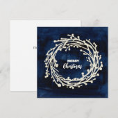 Square Navy Blue Wreath Christmas Kaart (Voorkant / Achterkant)