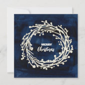 Square Navy Blue Wreath Christmas Kaart (Voorkant)