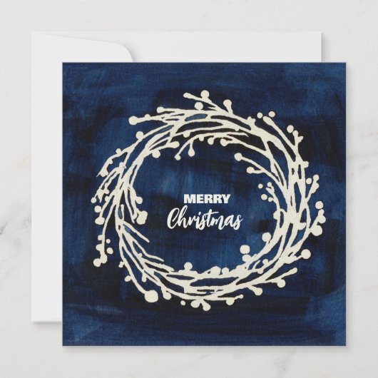 Square Navy Blue Wreath Christmas Kaart (Voorkant)