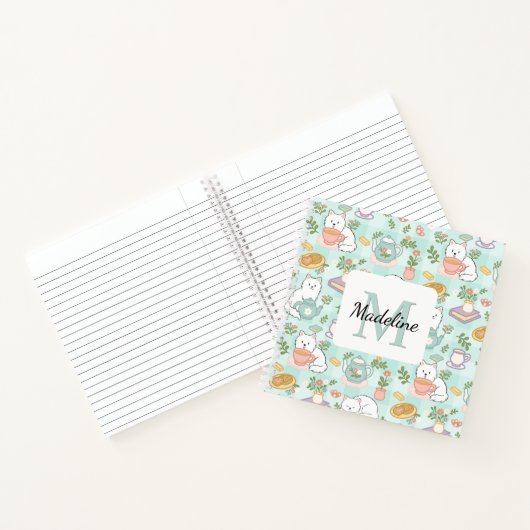 Square Notebook Personalized Tea Book Cats Green Notitieboek (Binnen)