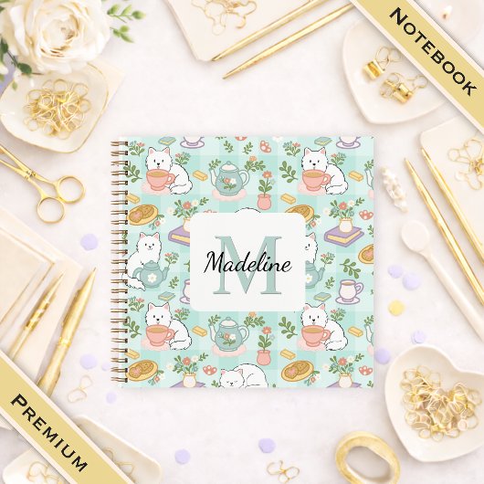 Square Notebook Personalized Tea Book Cats Green Notitieboek